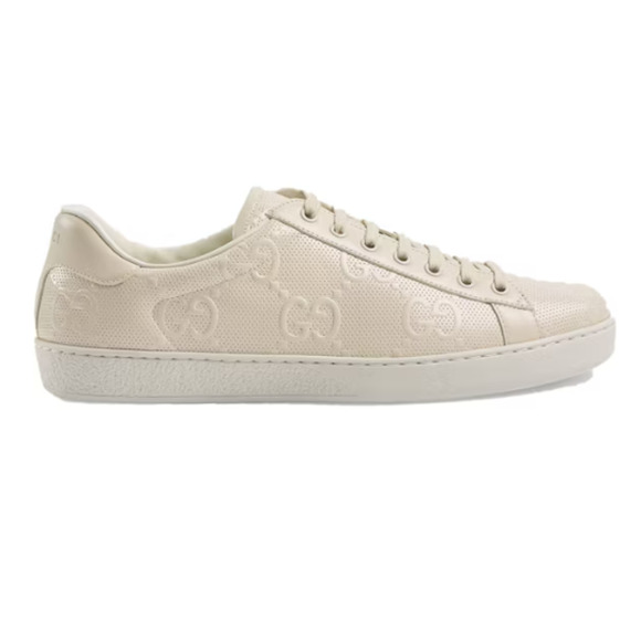 Gucci Ace GG Embossed Leather Low Top Comfort Sneakers Cream Women's Size EU 36